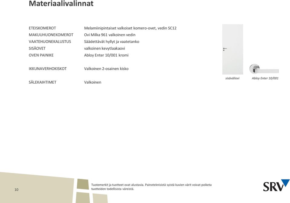 vedin Säädettävät hyllyt ja vaatetanko valkoinen kevytlaakaovi Abloy Enter 10/001 kromi