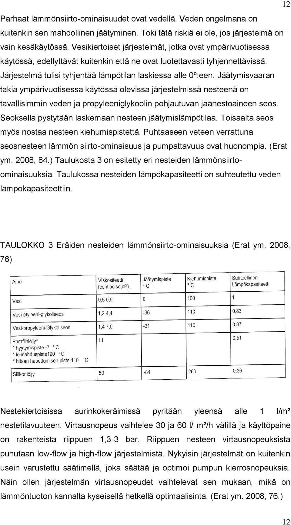 Jäätymisvaaran takia ympärivuotisessa käytössä olevissa järjestelmissä nesteenä on tavallisimmin veden ja propyleeniglykoolin pohjautuvan jäänestoaineen seos.