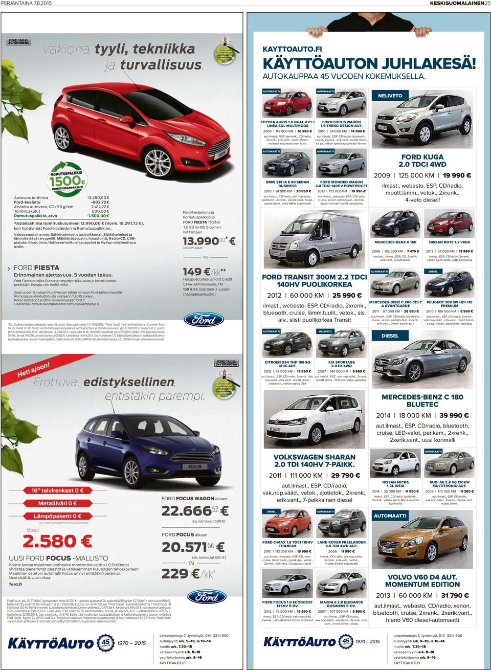 500,00 *Asiakashinta toimituskuluineen 13.990,00 (norm. 16.297,72 ), kun hyödynnät Ford-kesäedun ja Romutuspalkkion. Vakiovarusteina mm.