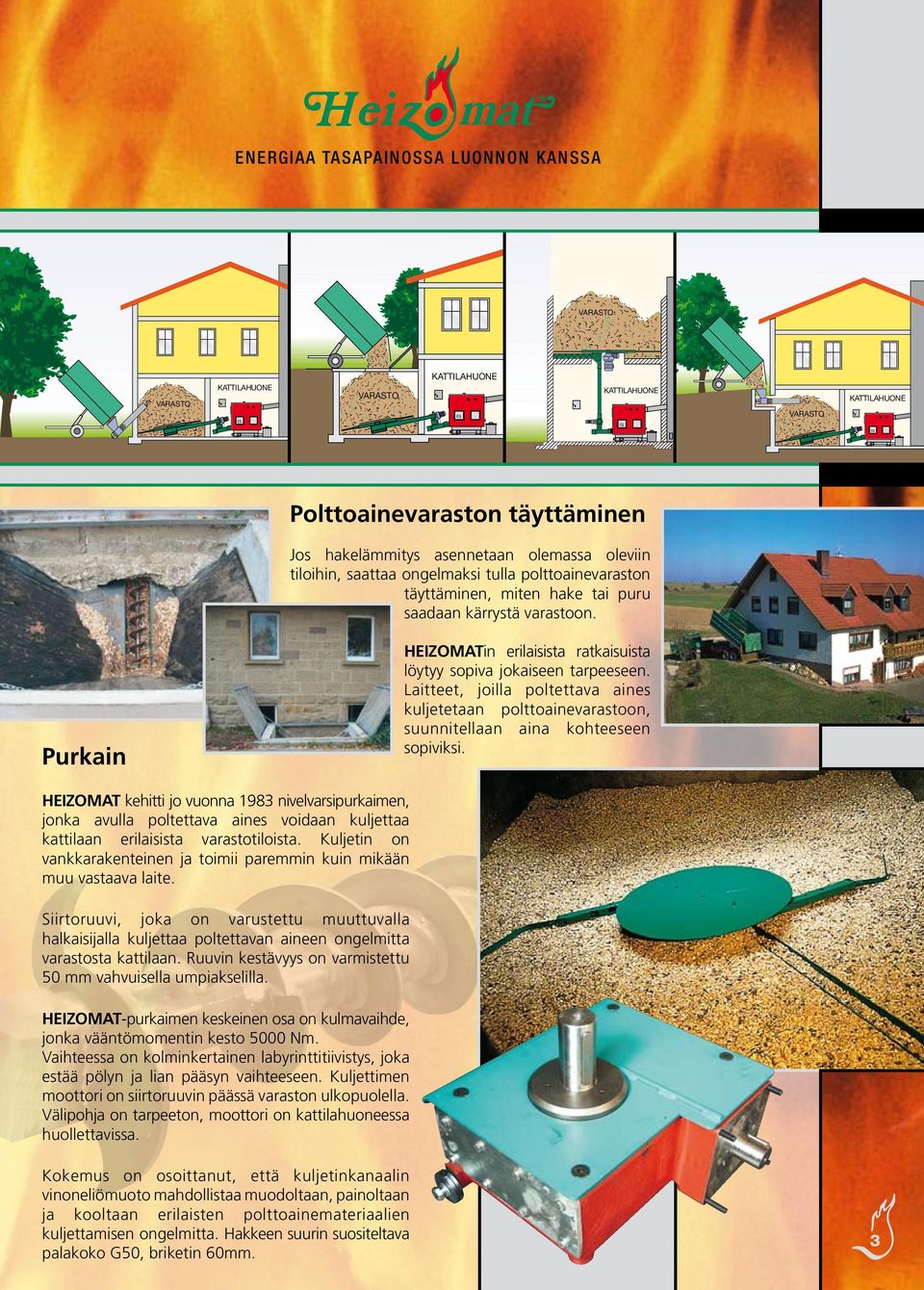 Laitteet, joilla poltettava aines kuljetetaan polttoainevarastoon, suunnitellaan aina kohteeseen sopiviksi.