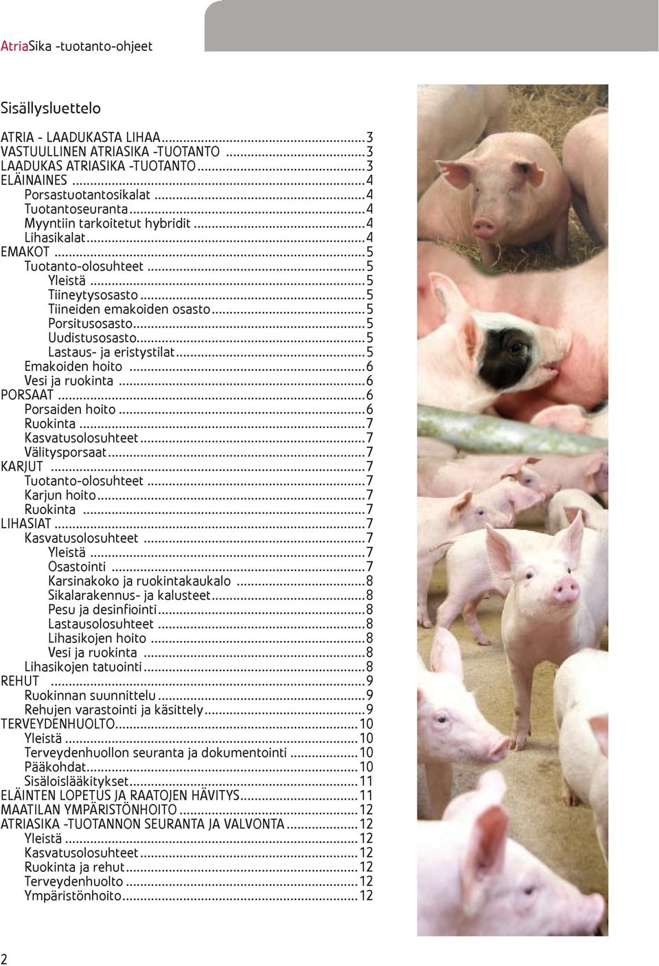 ..5 Lastaus- ja eristystilat...5 Emakoiden hoito...6 Vesi ja ruokinta...6 Porsaat...6 Porsaiden hoito...6 Ruokinta...7 Kasvatusolosuhteet...7 Välitysporsaat...7 Karjut...7 Tuotanto-olosuhteet.