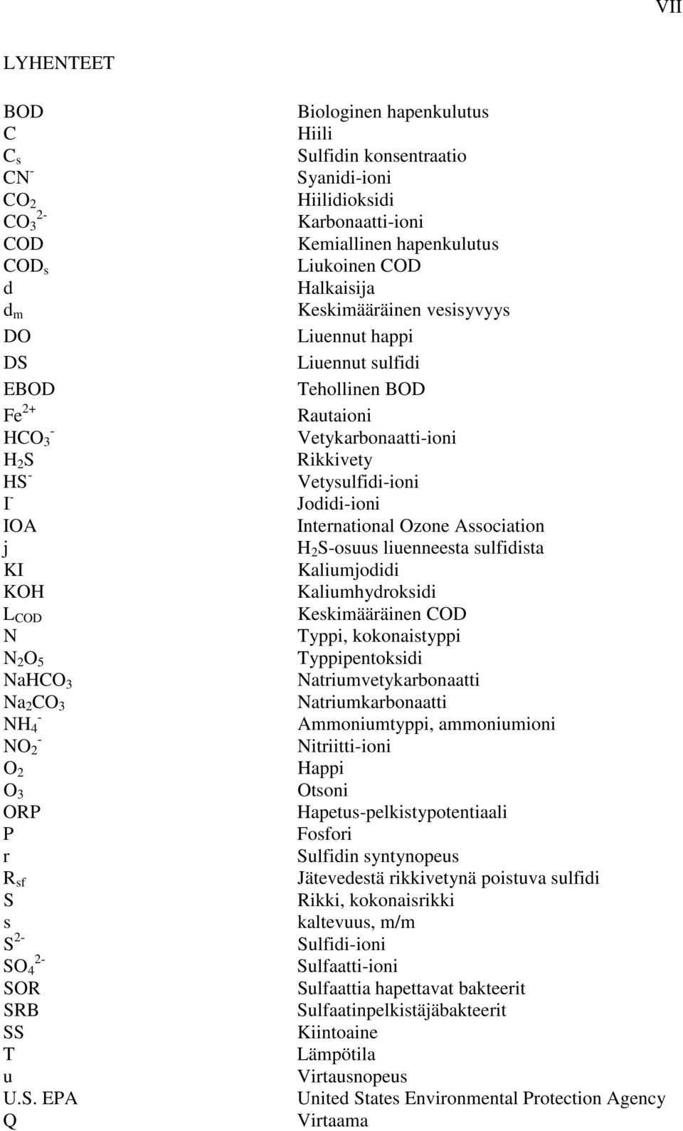 Liuennut happi Liuennut sulfidi Tehollinen BOD Rautaioni Vetykarbonaatti-ioni Rikkivety Vetysulfidi-ioni Jodidi-ioni International Ozone Association H 2 S-osuus liuenneesta sulfidista Kaliumjodidi