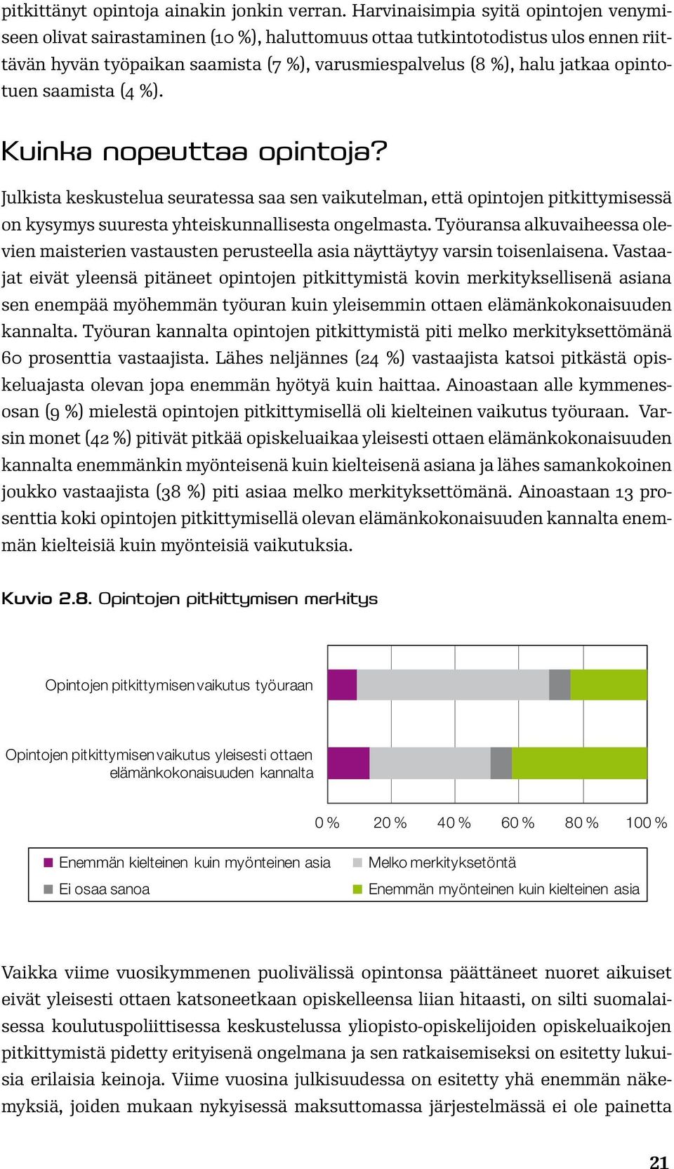 opintotuen saamista (4 %). Kuinka nopeuttaa opintoja? Julkista keskustelua seuratessa saa sen vaikutelman, että opintojen pitkittymisessä on kysymys suuresta yhteiskunnallisesta ongelmasta.