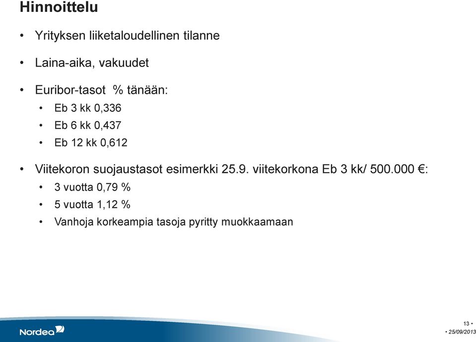 Viitekoron suojaustasot esimerkki 25.9. viitekorkona Eb 3 kk/ 500.