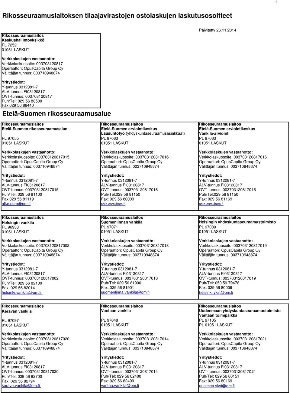 rikosseuraamusalue Etelä-Suomen arviointikeskus Etelä-Suomen arviointikeskus Lausuntotyö (yhdyskuntaseuraamusasiakkaat) Vankila-arviointi PL 97055 PL 97063 PL 97063 Verkkolaskuosoite: 003703120817015