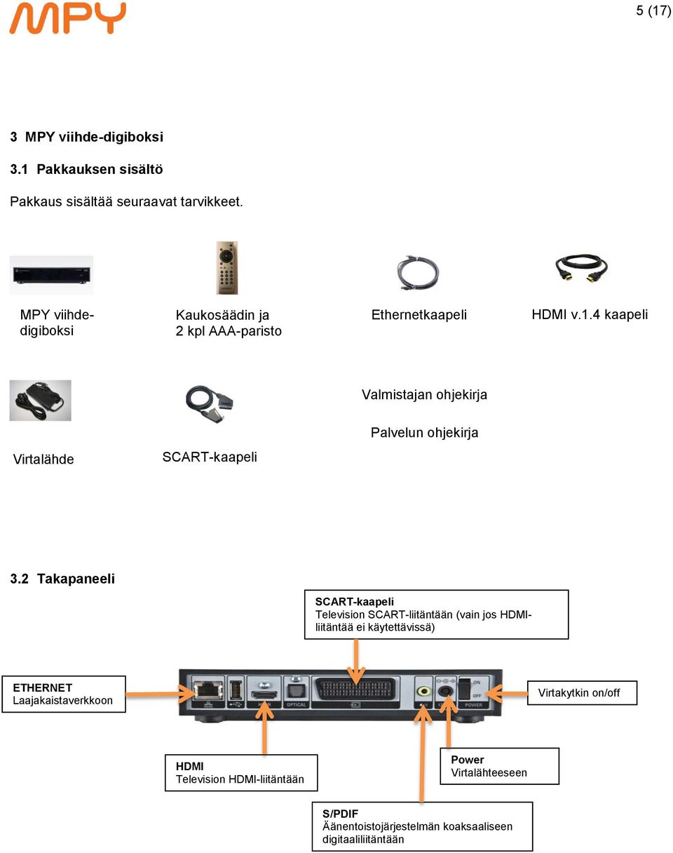 4 kaapeli Valmistajan ohjekirja Palvelun ohjekirja Virtalähde SCART-kaapeli 3.
