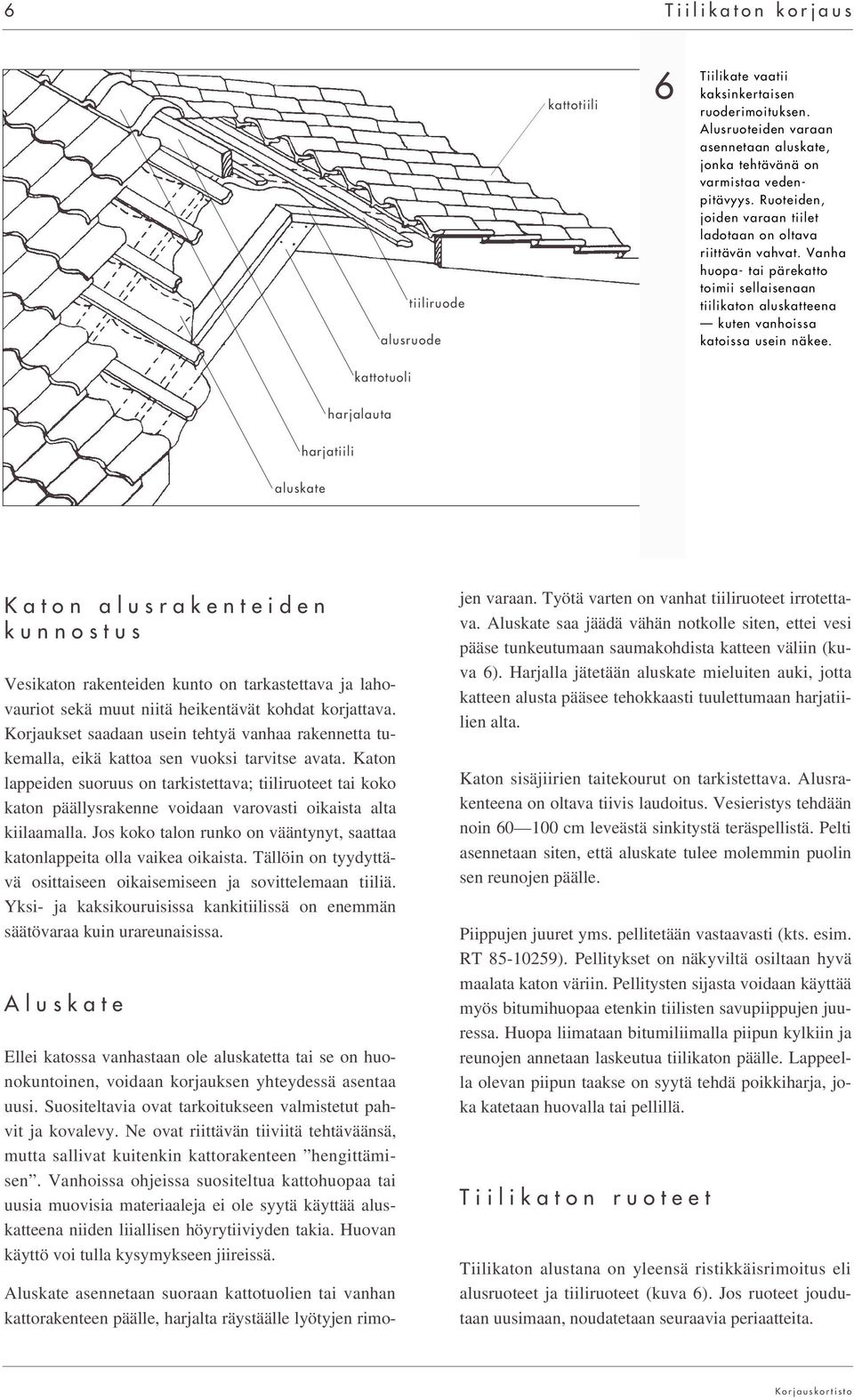 kattotuoli harjalauta harjatiili aluskate Katon alusrakenteiden kunnostus Vesikaton rakenteiden kunto on tarkastettava ja lahovauriot sekä muut niitä heikentävät kohdat korjattava.