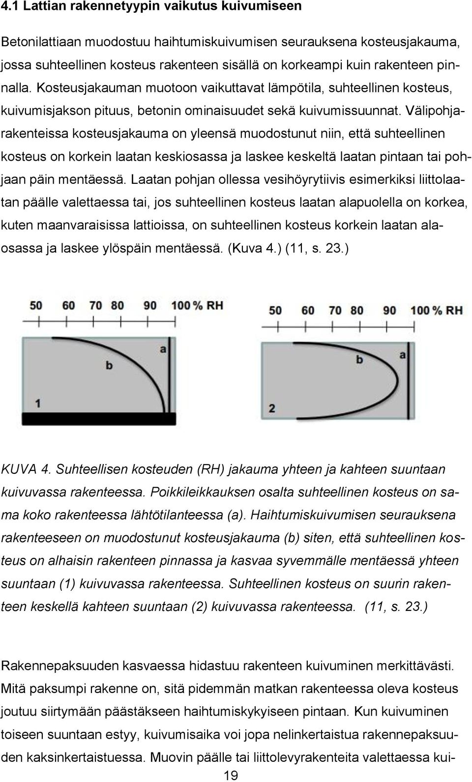 Välipohjarakenteissa kosteusjakauma on yleensä muodostunut niin, että suhteellinen kosteus on korkein laatan keskiosassa ja laskee keskeltä laatan pintaan tai pohjaan päin mentäessä.