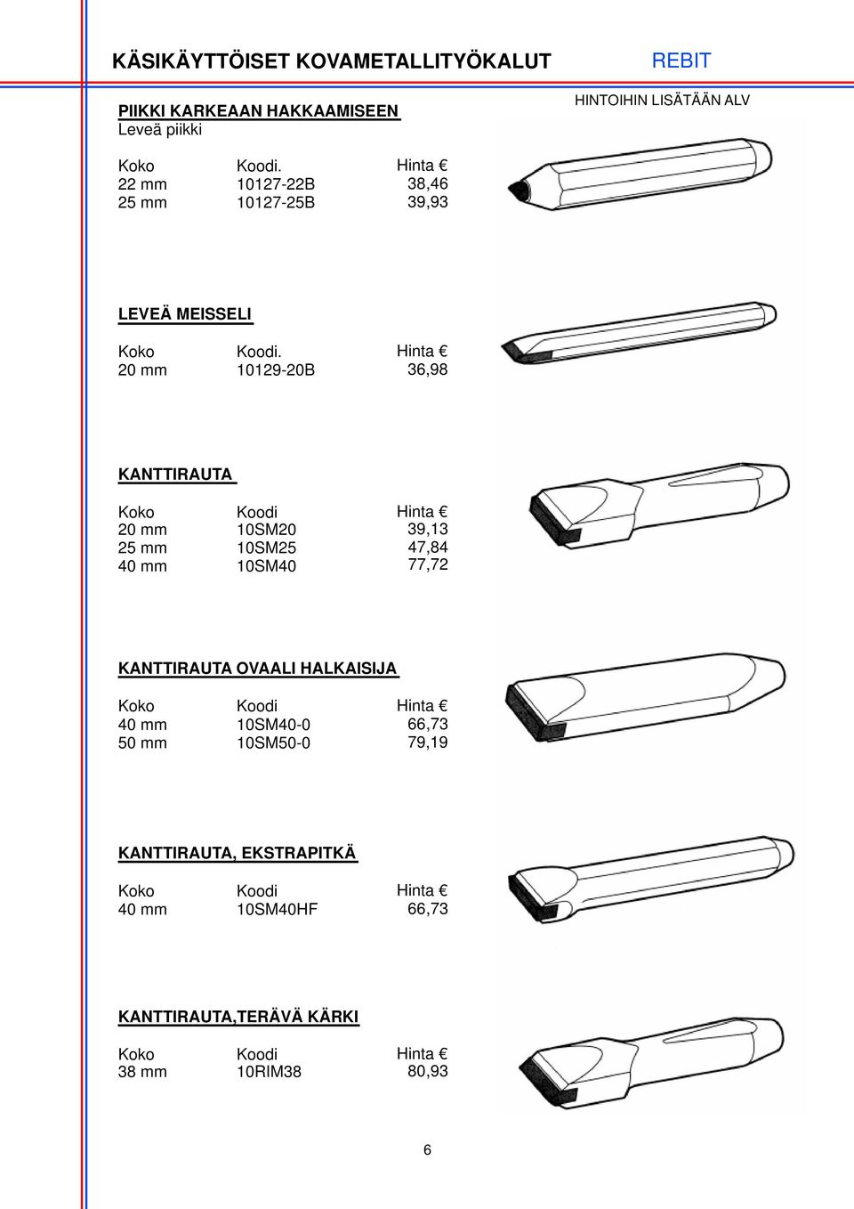 20 mm 10129-20B 36,98 KANTTIRAUTA 20 mm 10SM20 39,13 25 mm 10SM25 47,84 40 mm 10SM40 77,72