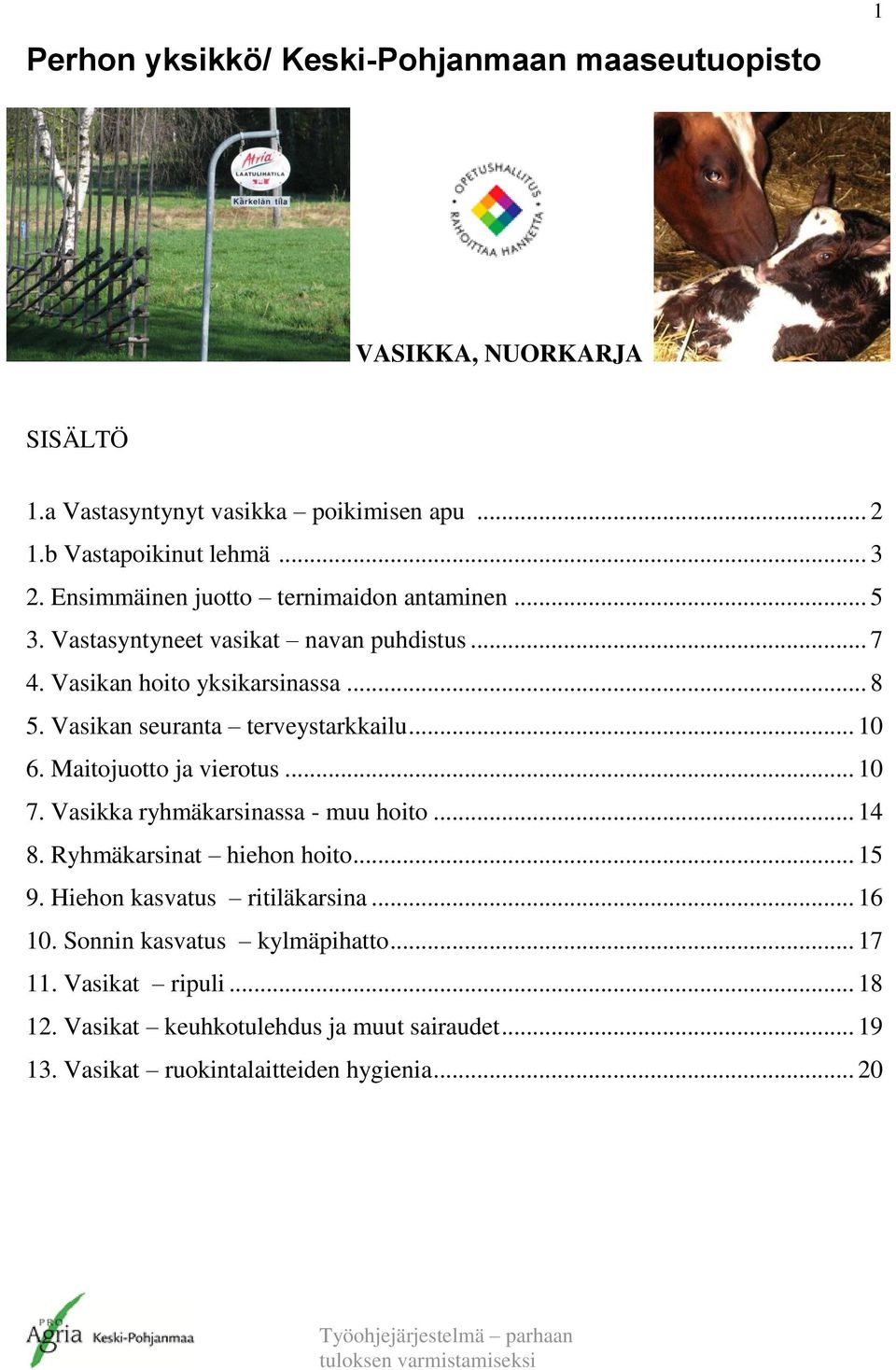 Maitojuotto ja vierotus... 10 7. Vasikka ryhmäkarsinassa - muu hoito... 14 8. Ryhmäkarsinat hiehon hoito... 15 9. Hiehon kasvatus ritiläkarsina.