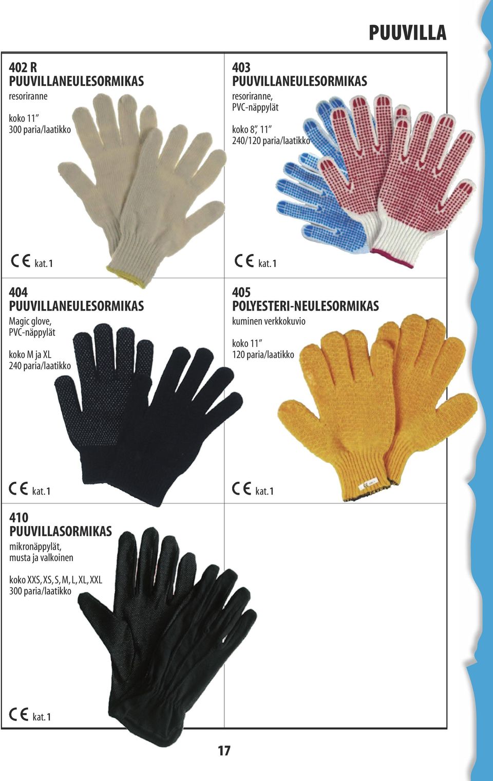 Magic glove, PVC-näppylät koko M ja XL 240 paria/laatikko 405 polyesteri-neulesormikas
