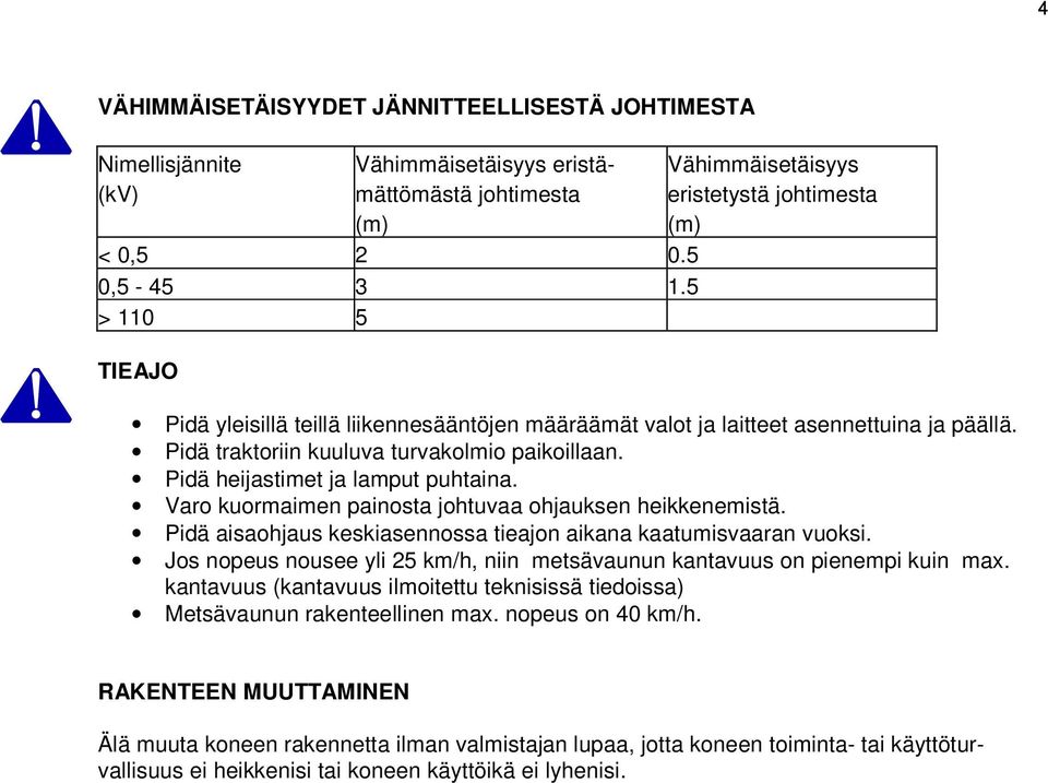 Pidä traktoriin kuuluva turvakolmio paikoillaan. Pidä heijastimet ja lamput puhtaina. Varo kuormaimen painosta johtuvaa ohjauksen heikkenemistä.