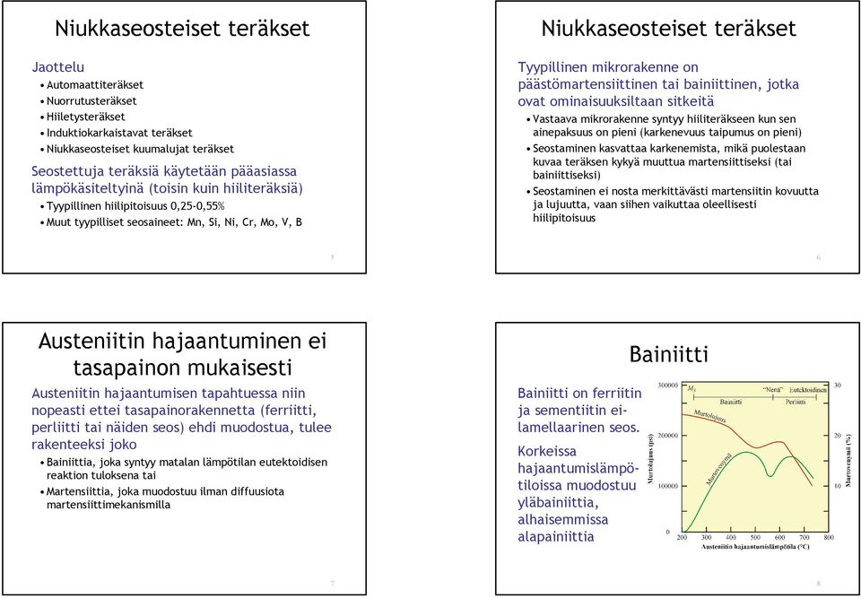 päästömartensiittinen tai bainiittinen, jotka ovat ominaisuuksiltaan sitkeitä Vastaava mikrorakenne syntyy hiiliteräkseen kun sen ainepaksuus on pieni (karkenevuus taipumus on pieni) Seostaminen