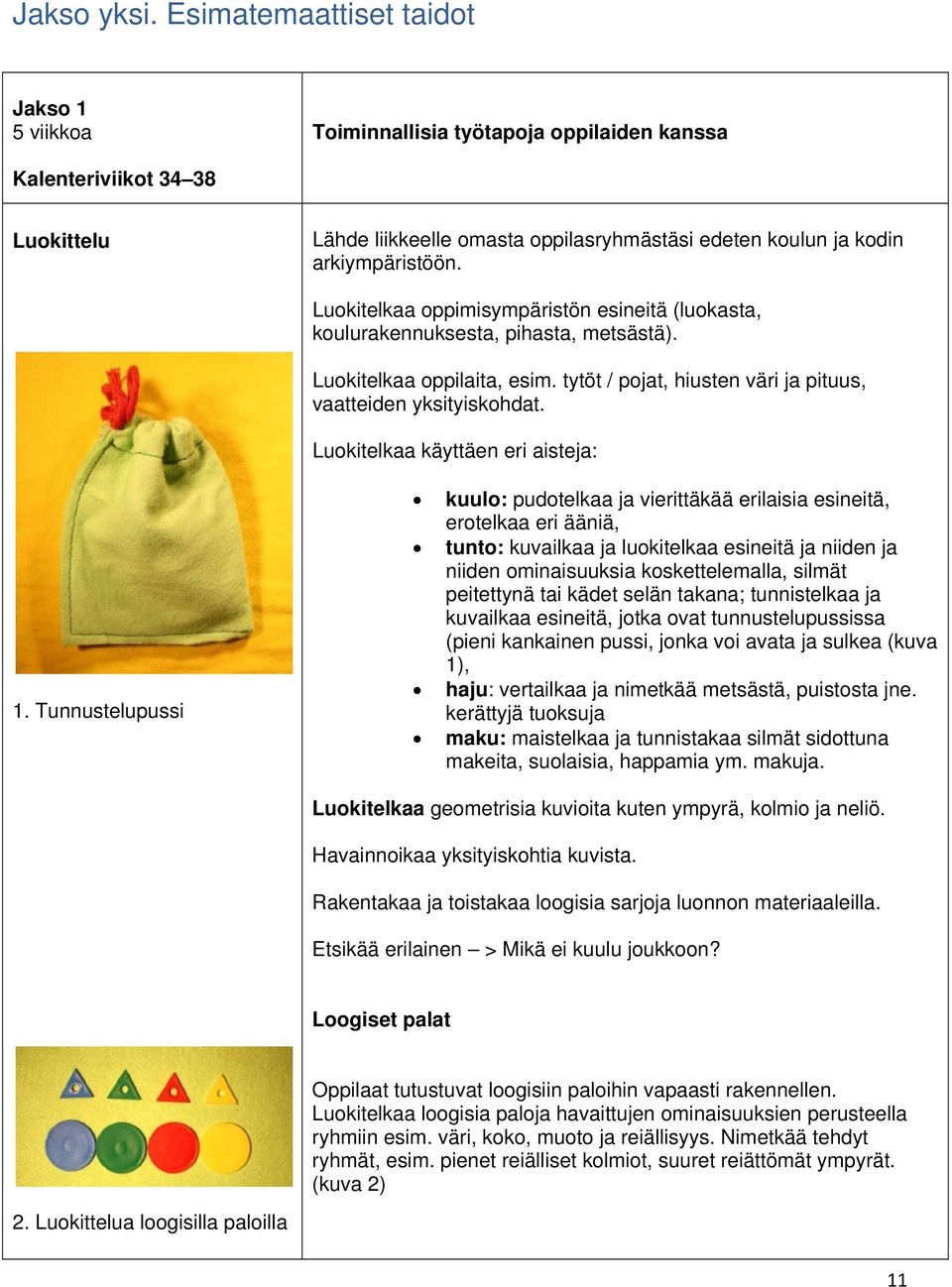 Luokitelkaa oppimisympäristön esineitä (luokasta, koulurakennuksesta, pihasta, metsästä). Luokitelkaa oppilaita, esim. tytöt / pojat, hiusten väri ja pituus, vaatteiden yksityiskohdat.