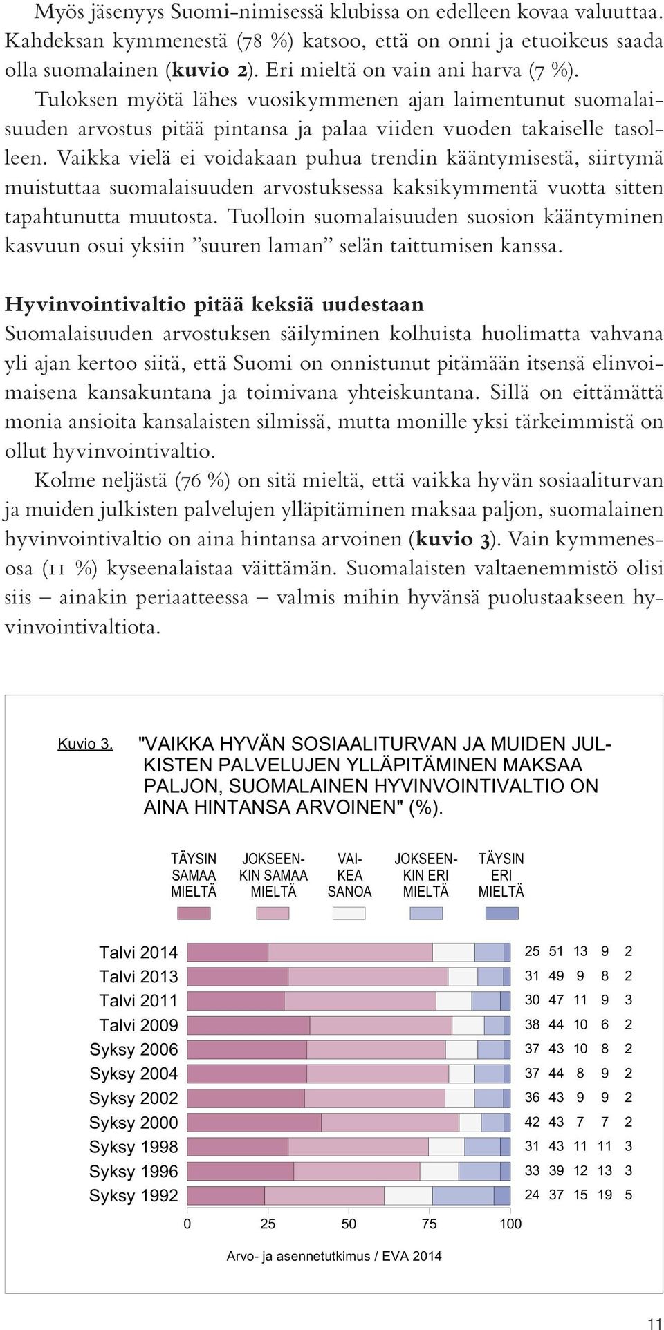 Vaikka vielä ei voidakaan puhua trendin kääntymisestä, siirtymä muistuttaa suomalaisuuden arvostuksessa kaksikymmentä vuotta sitten tapahtunutta muutosta.