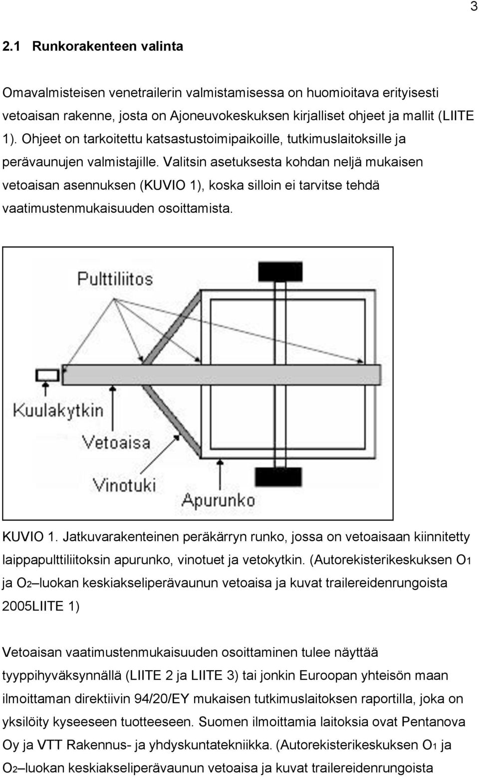 Valitsin asetuksesta kohdan neljä mukaisen vetoaisan asennuksen (KUVIO 1), koska silloin ei tarvitse tehdä vaatimustenmukaisuuden osoittamista. KUVIO 1.