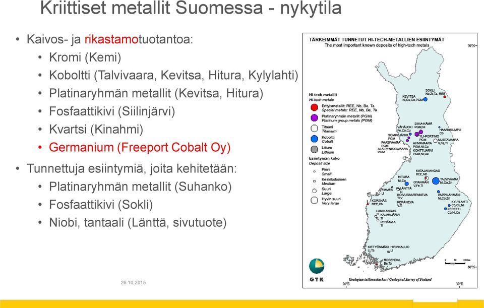 (Siilinjärvi) Kvartsi (Kinahmi) Germanium (Freeport Cobalt Oy) Tunnettuja esiintymiä, joita