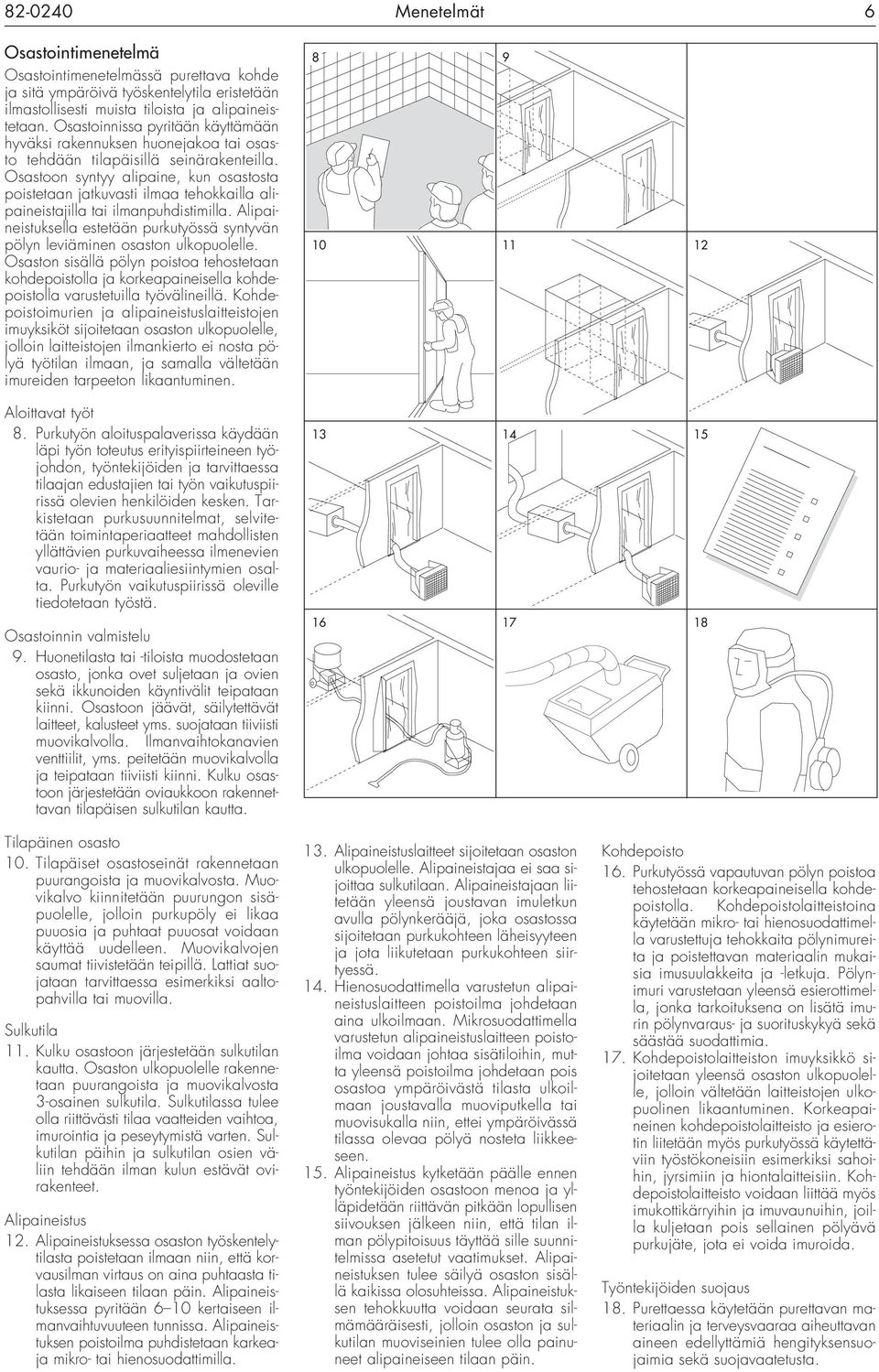 Osastoon syntyy alipaine, kun osastosta poistetaan jatkuvasti ilmaa tehokkailla alipaineistajilla tai ilmanpuhdistimilla.