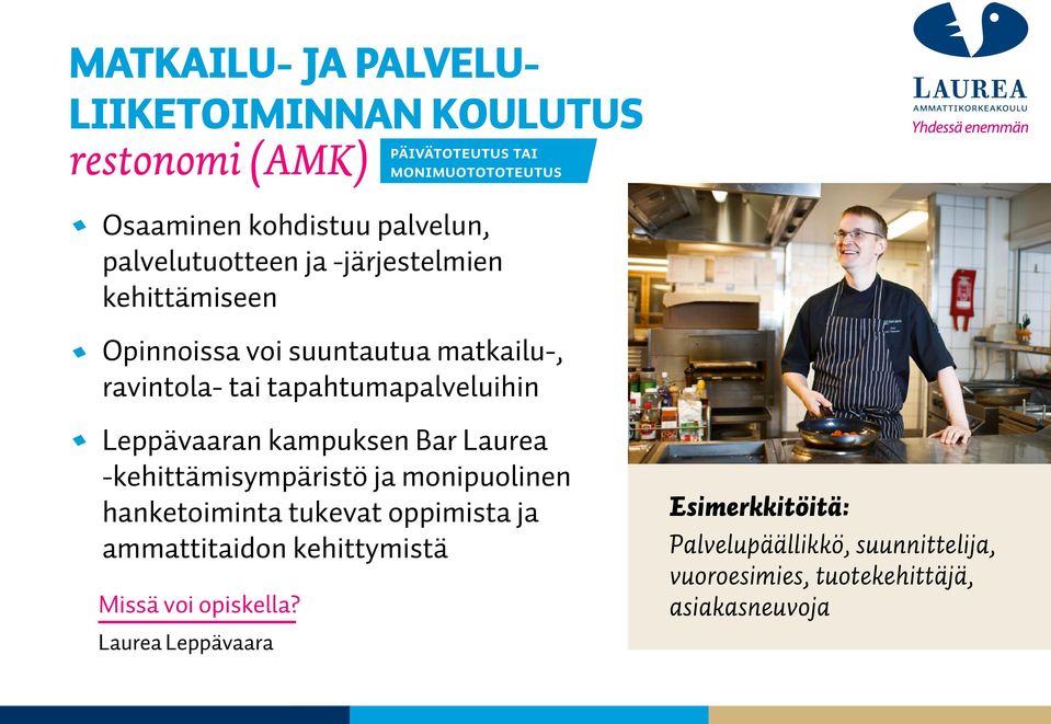 Leppävaaran kampuksen Bar Laurea -kehittämisympäristö ja monipuolinen hanketoiminta tukevat oppimista ja ammattitaidon