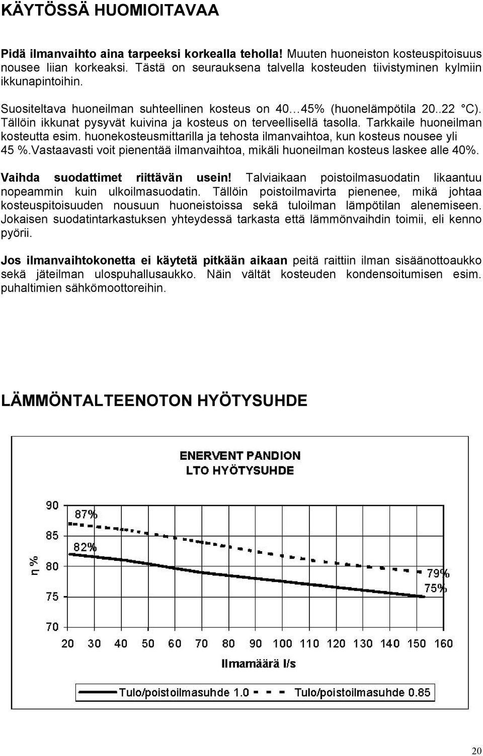 Tällöin ikkunat pysyvät kuivina ja kosteus on terveellisellä tasolla. Tarkkaile huoneilman kosteutta esim. huonekosteusmittarilla ja tehosta ilmanvaihtoa, kun kosteus nousee yli 45 %.