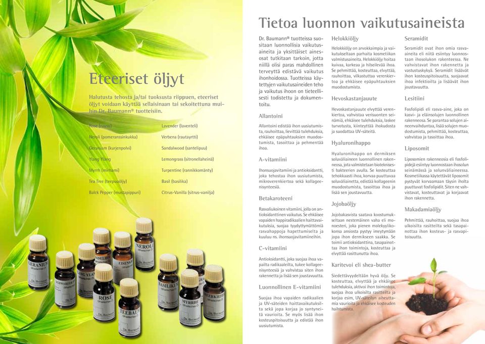 (santelipuu) Lemongrass (sitronellaheinä) Turpentine (rannikkomänty) Basil (basilika) Citrus-Vanilla (sitrus-vanilja) Tietoa luonnon vaikutusaineista Dr.