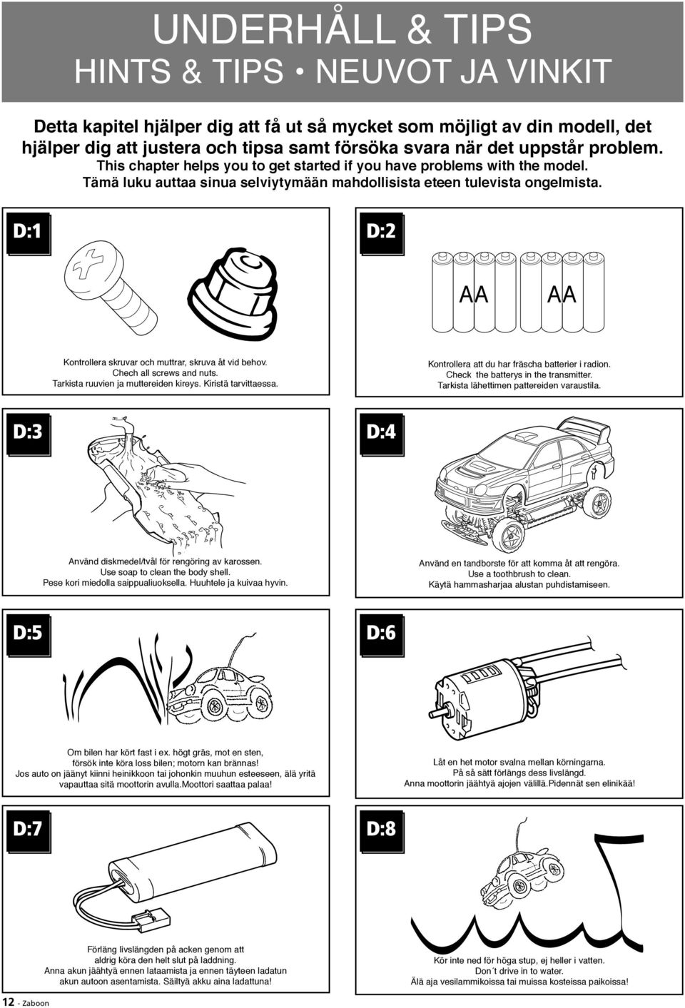 D:1 D:2 AA AA Kontrollera skruvar och muttrar, skruva åt vid behov. Chech all screws and nuts. Tarkista ruuvien ja muttereiden kireys. Kiristä tarvittaessa.