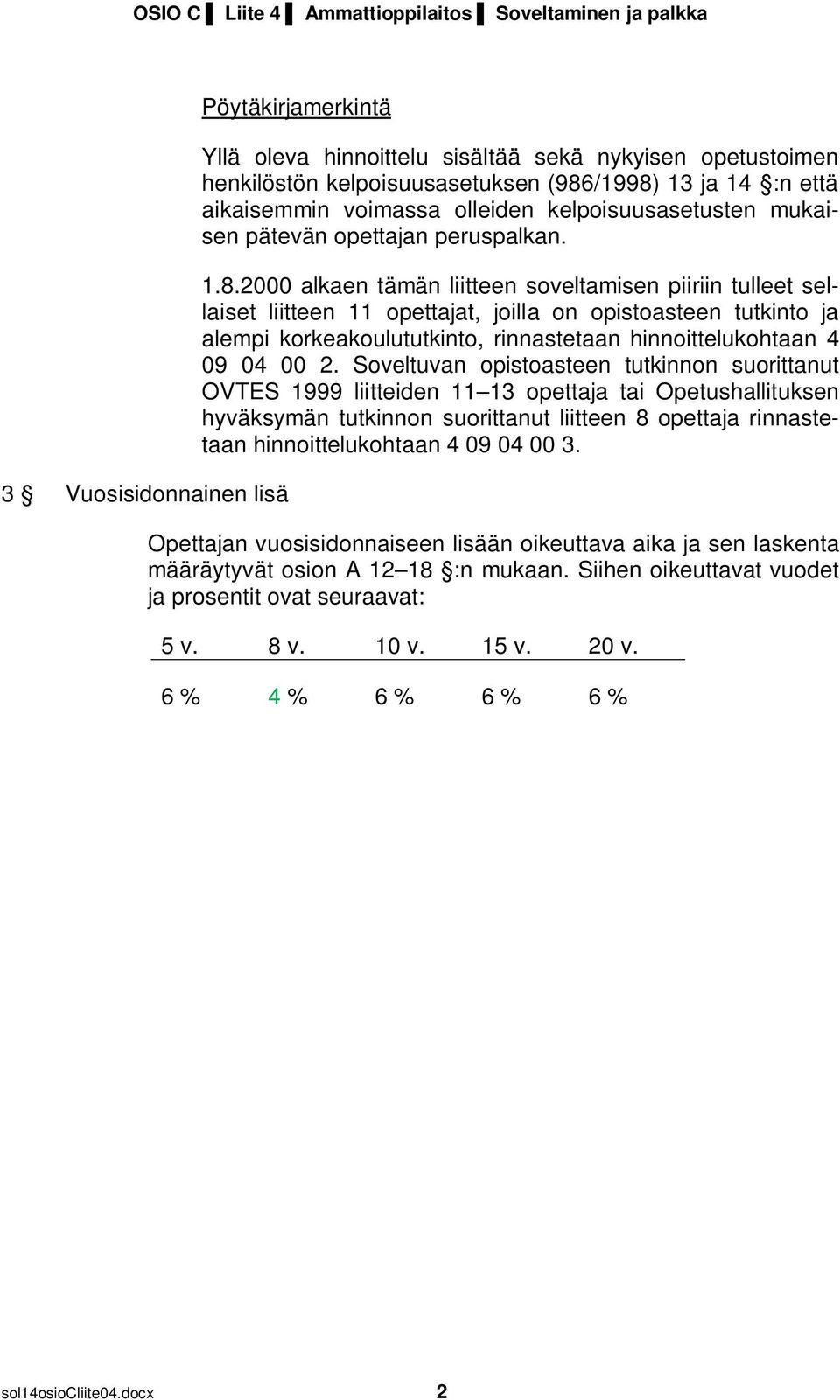 opettajat, joilla on opistoasteen tutkinto ja alempi korkeakoulututkinto, rinnastetaan hinnoittelukohtaan 4 09 04 00 2.