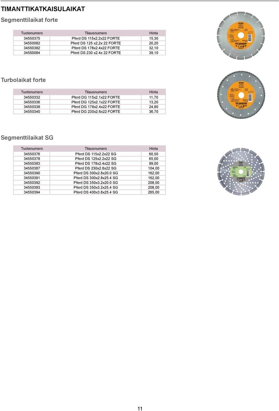 4x22 FORTE 24,80 34550340 Pferd DG 230x2.6x22 FORTE 36,70 Segmenttilaikat SG 34550376 Pferd DS 115x2.2x22 SG 60,50 34550378 Pferd DS 125x2.2x22 SG 65,00 34550383 Pferd DS 178x2.