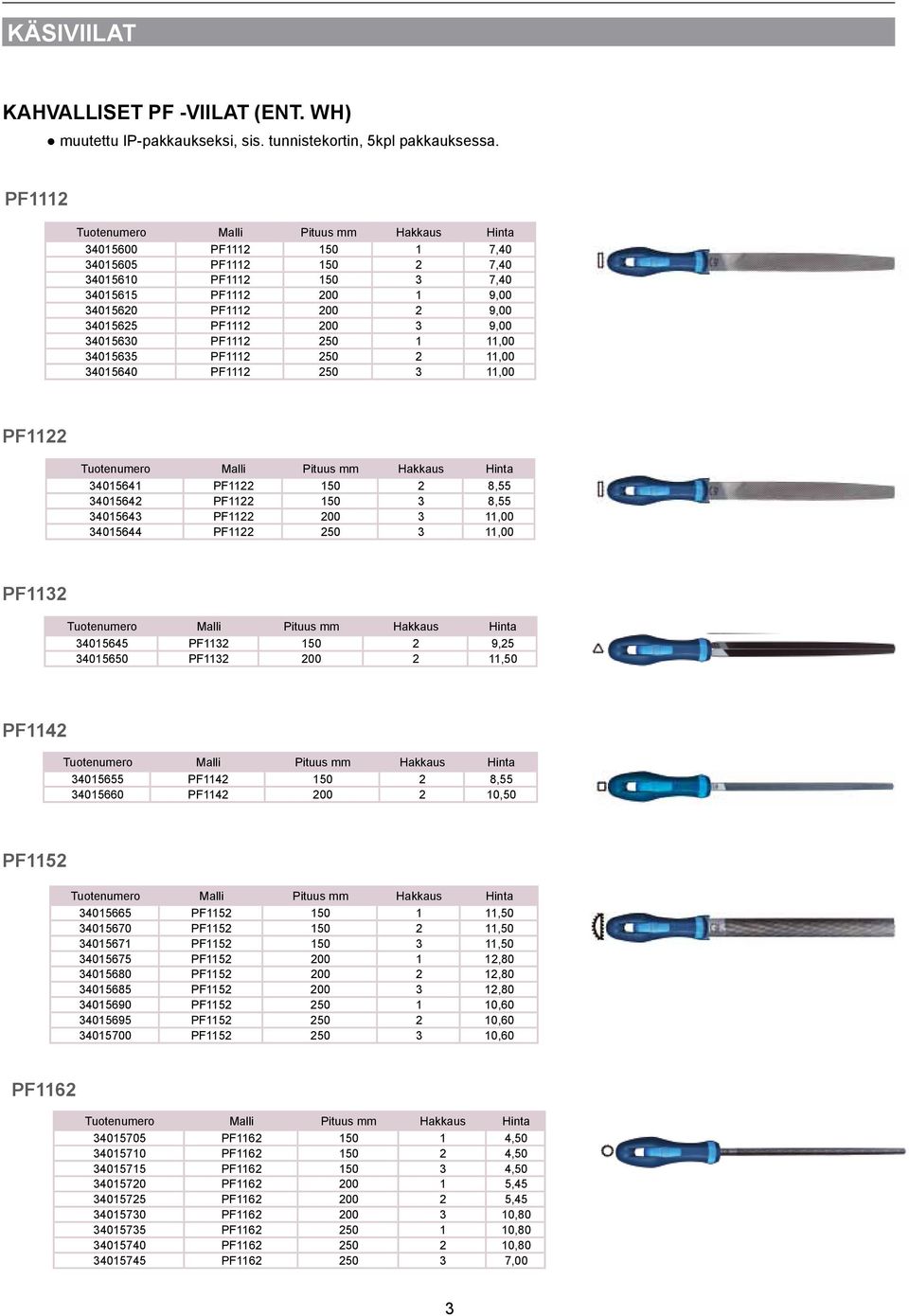 9,00 34015625 PF1112 200 3 9,00 34015630 PF1112 250 1 11,00 34015635 PF1112 250 2 11,00 34015640 PF1112 250 3 11,00 PF1122 Tuotenumero Malli Pituus mm Hakkaus Hinta 34015641 PF1122 150 2 8,55