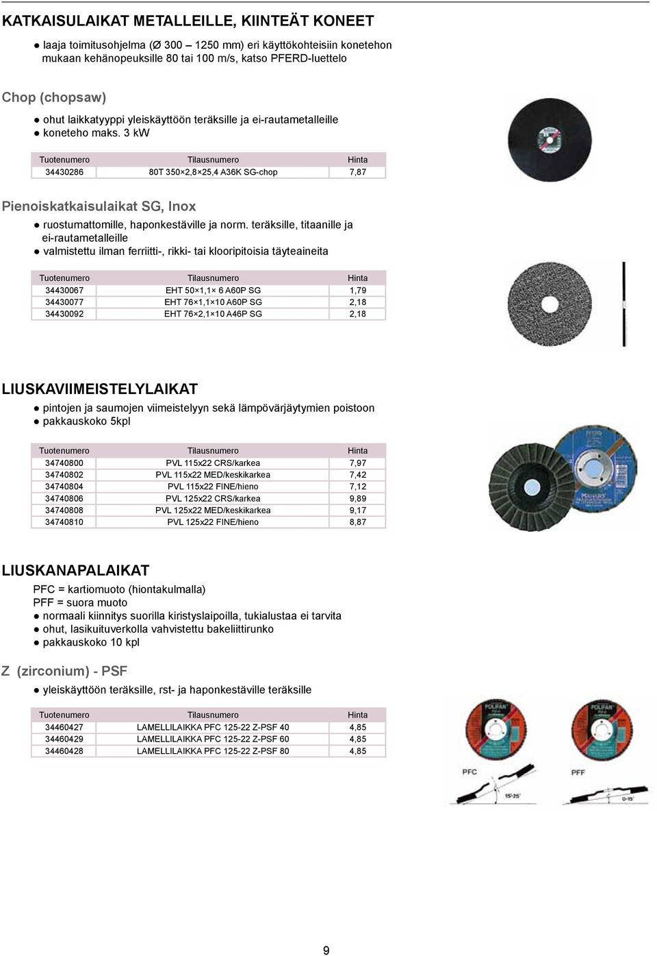 3 kw Hiontatarvikkeet 34430286 80T 350 2,8 25,4 A36K SG-chop 7,87 Pienoiskatkaisulaikat SG, Inox ruostumattomille, haponkestäville ja norm.