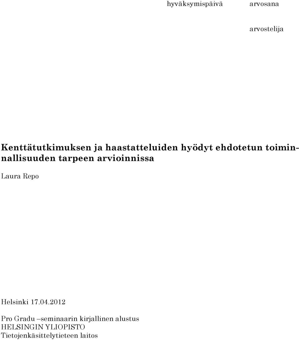 arvioinnissa Laura Repo Helsinki 17.04.