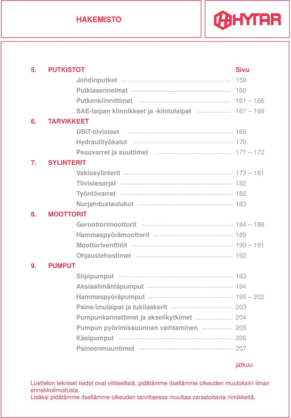 MOOTTORIT Geroottorimoottorit 184 188 Hammaspyörämoottorit 189 Moottoriventtiilit 190 191 Ohjaustehostimet 192 9.