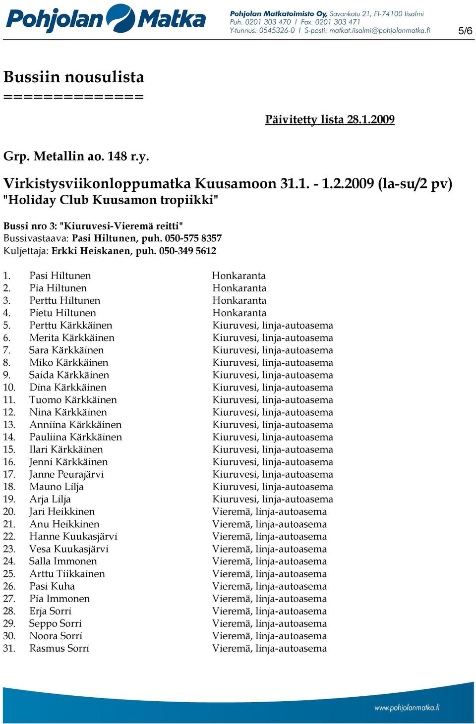 Perttu Kärkkäinen Kiuruvesi, linja-autoasema 6. Merita Kärkkäinen Kiuruvesi, linja-autoasema 7. Sara Kärkkäinen Kiuruvesi, linja-autoasema 8. Miko Kärkkäinen Kiuruvesi, linja-autoasema 9.