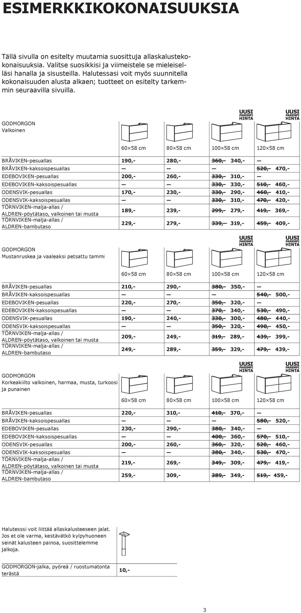 60 58 cm 80 58 cm 100 58 cm 120 58 cm BRÅVIKEN-pesuallas 190,- 280,- 360,- 340,- BRÅVIKEN-kaksoispesuallas 520,- 470,- EDEBOVIKEN-pesuallas 200,- 260,- 330,- 310,- EDEBOVIKEN-kaksoispesuallas 330,-