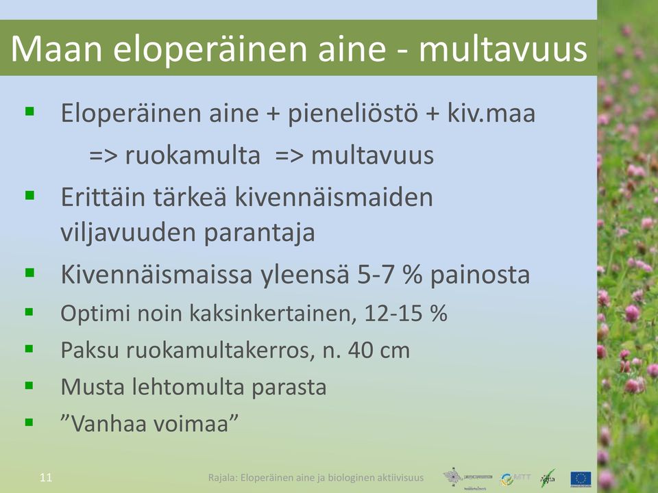 parantaja Kivennäismaissa yleensä 5-7 % painosta Optimi noin