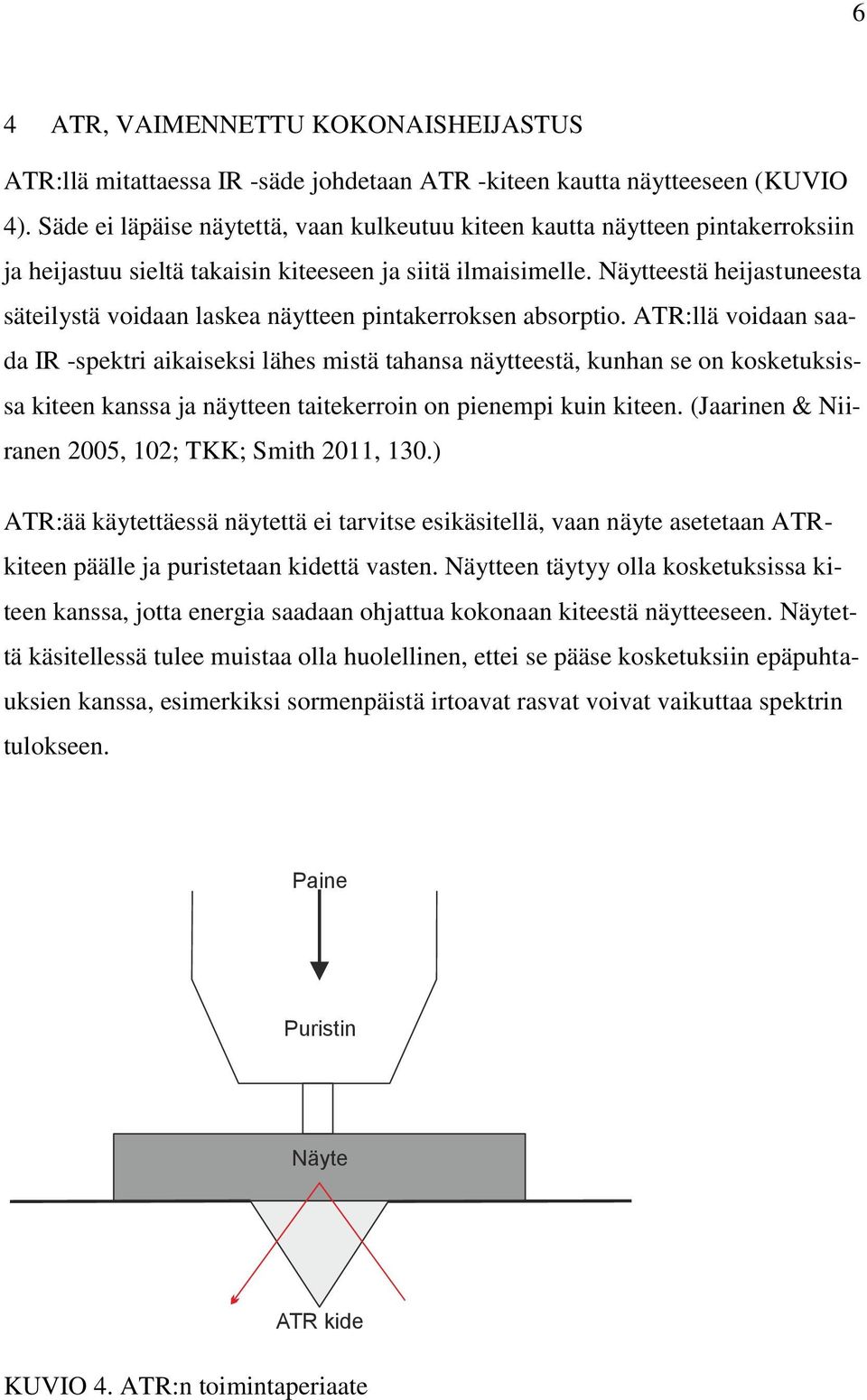 Näytteestä heijastuneesta säteilystä voidaan laskea näytteen pintakerroksen absorptio.