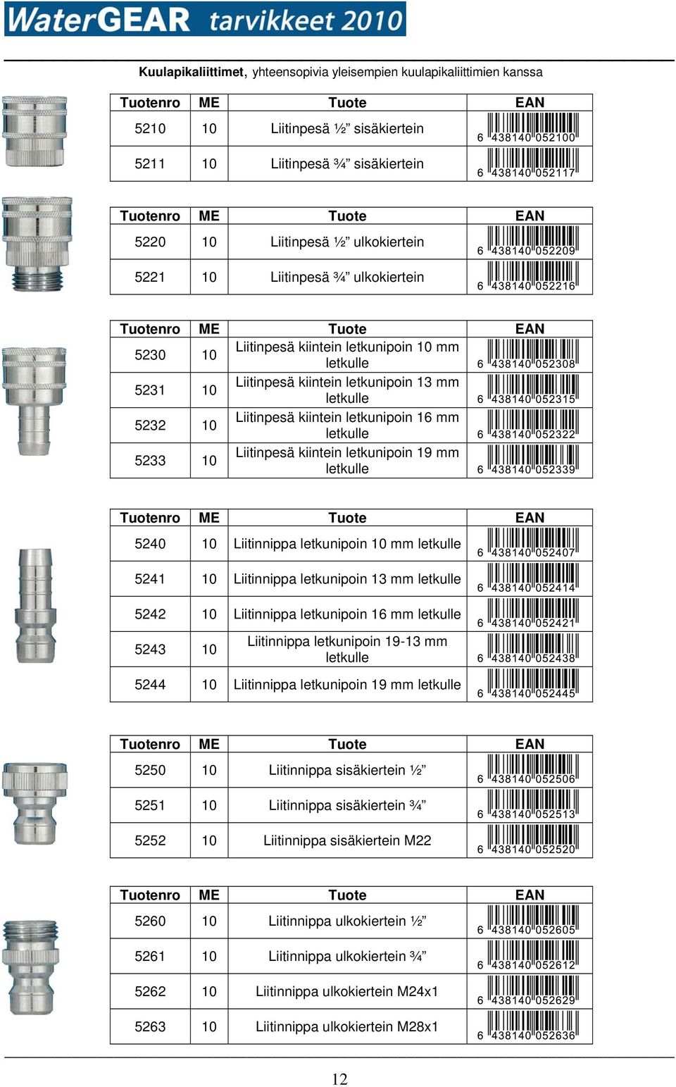 kiintein letkunipoin 19 mm letkulle 5240 10 Liitinnippa letkunipoin 10 mm letkulle 5241 10 Liitinnippa letkunipoin 13 mm letkulle 5242 10 Liitinnippa letkunipoin 16 mm letkulle 5243 10 Liitinnippa