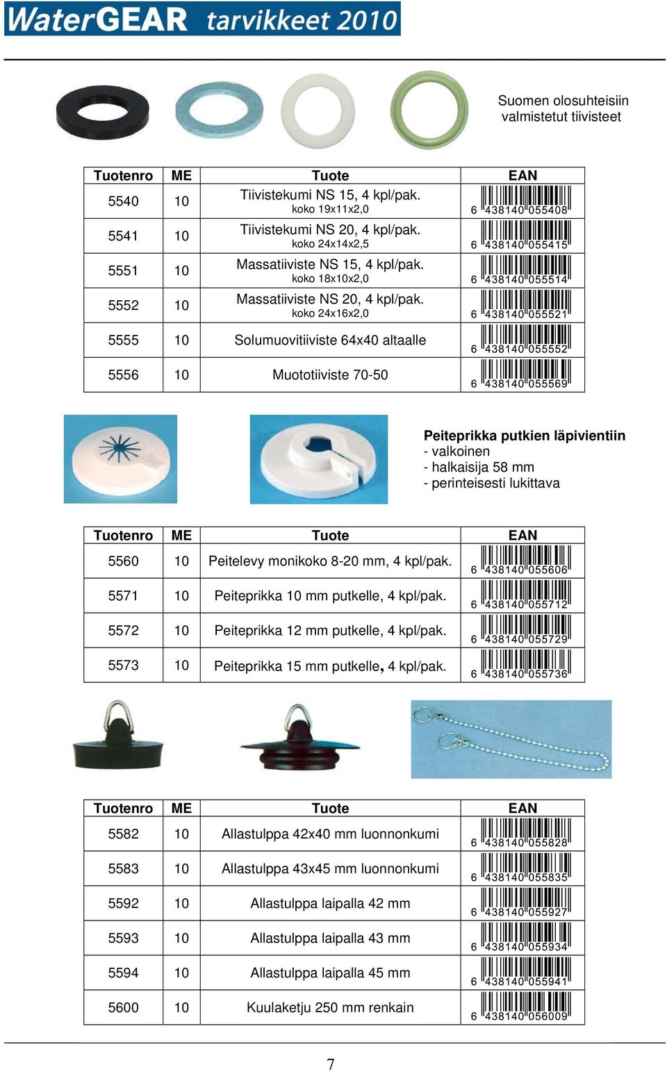 koko 24x16x2,0 5555 10 Solumuovitiiviste 64x40 altaalle 5556 10 Muototiiviste 70-50 Peiteprikka putkien läpivientiin - valkoinen - halkaisija 58 mm - perinteisesti lukittava 5560 10 Peitelevy