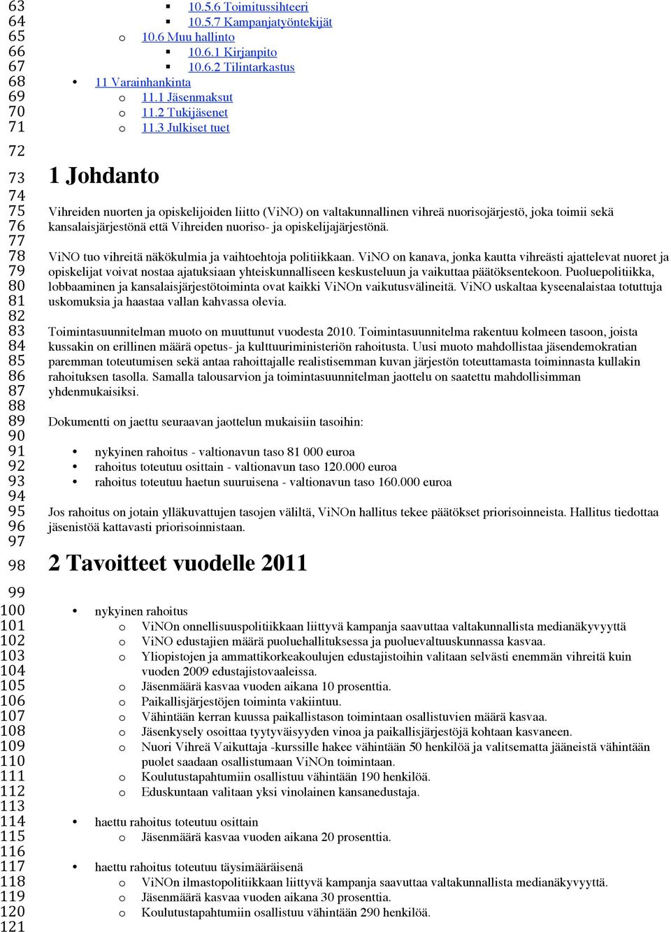 3 Julkiset tuet 1 Johdanto Vihreiden nuorten ja opiskelijoiden liitto (ViNO) on valtakunnallinen vihreä nuorisojärjestö, joka toimii sekä kansalaisjärjestönä että Vihreiden nuoriso- ja