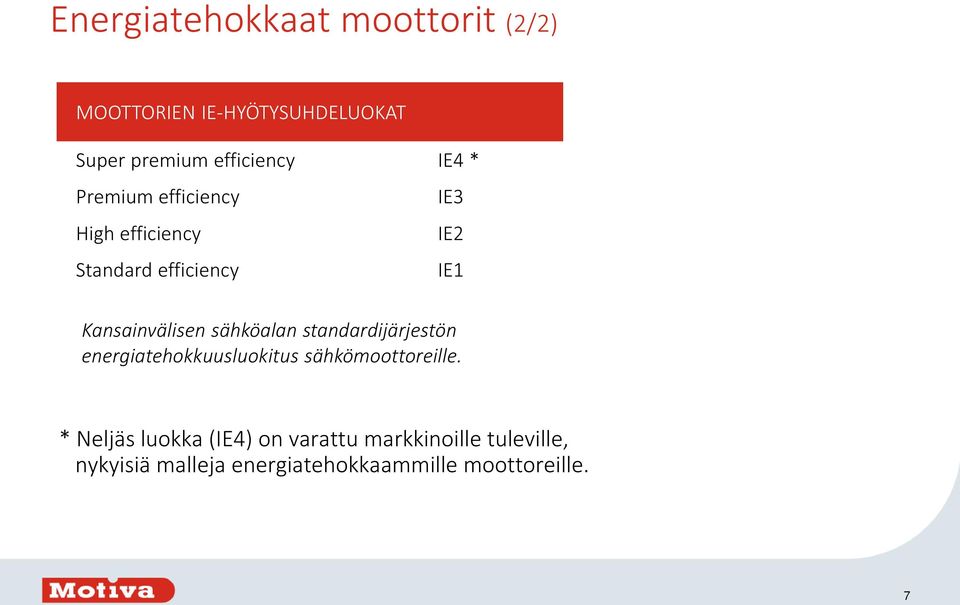 sähköalan standardijärjestön energiatehokkuusluokitus sähkömoottoreille.