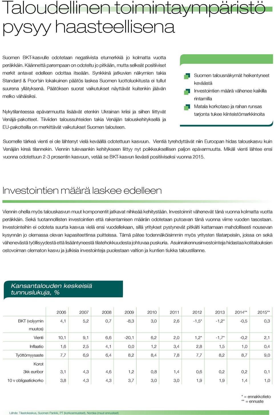 Synkkinä jatkuvien näkymien takia Standard & Poor sin lokakuinen päätös laskea Suomen luottoluokitusta ei tullut suurena yllätyksenä.