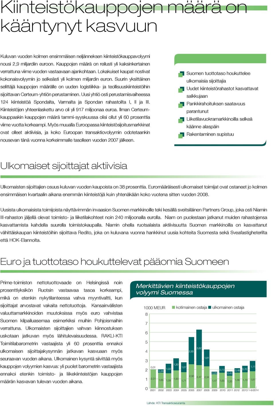 Suurin yksittäinen selittäjä kauppojen määrälle on uuden logistiikka- ja teollisuuskiinteistöihin sijoittavan Certeum-yhtiön perustaminen.