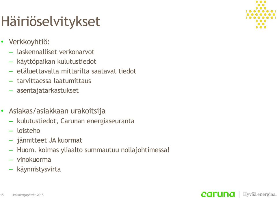 asentajatarkastukset Asiakas/asiakkaan urakoitsija kulutustiedot, Carunan