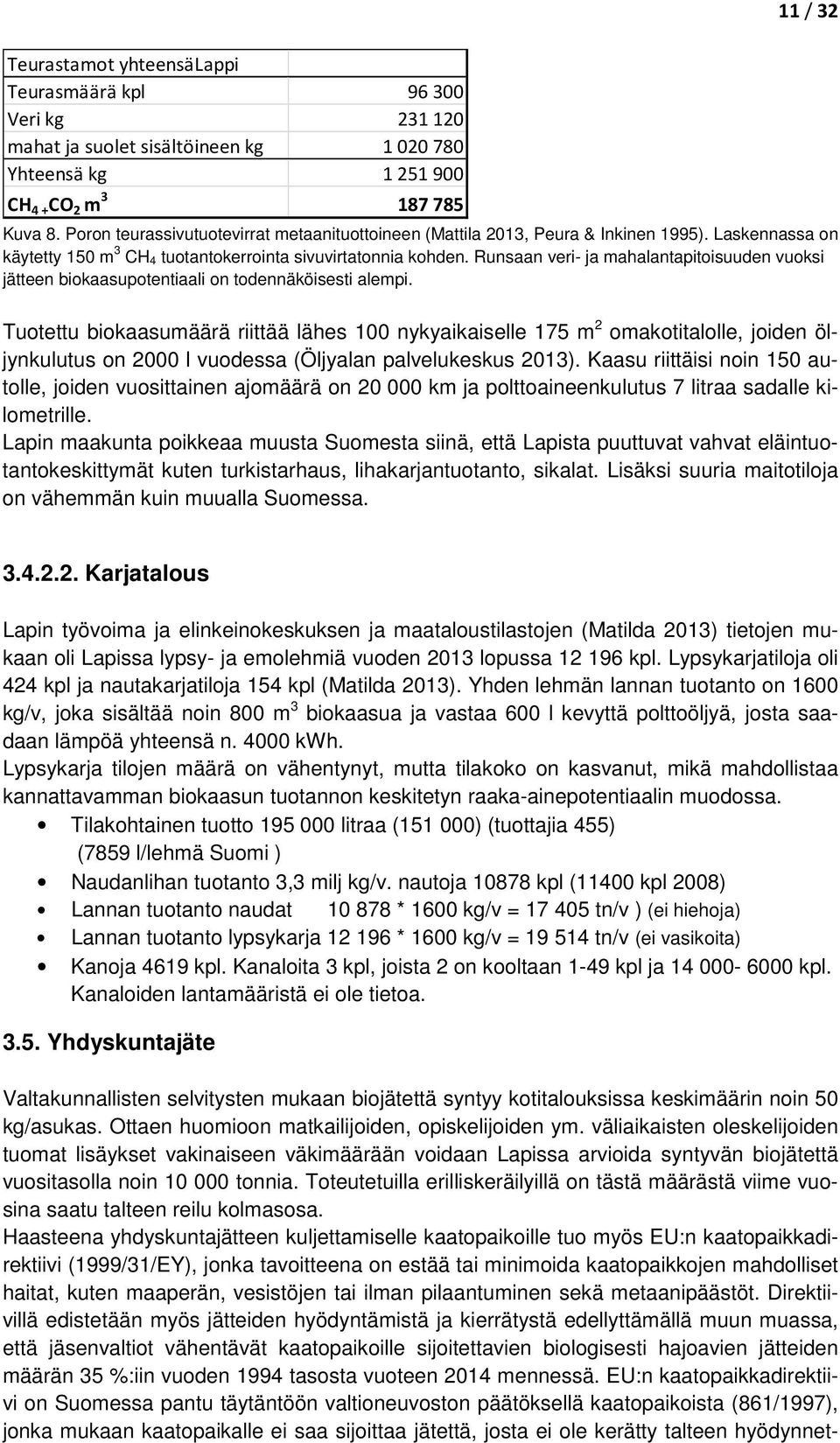 Runsaan veri- ja mahalantapitoisuuden vuoksi jätteen biokaasupotentiaali on todennäköisesti alempi.