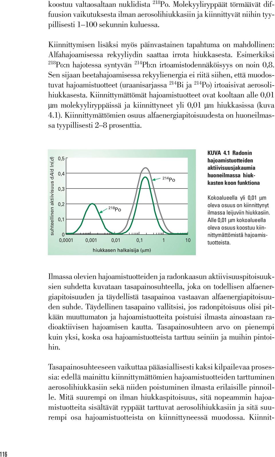 Esimerkiksi 218 Po:n hajotessa syntyvän 214 Pb:n irtoamistodennäköisyys on noin 0,8.