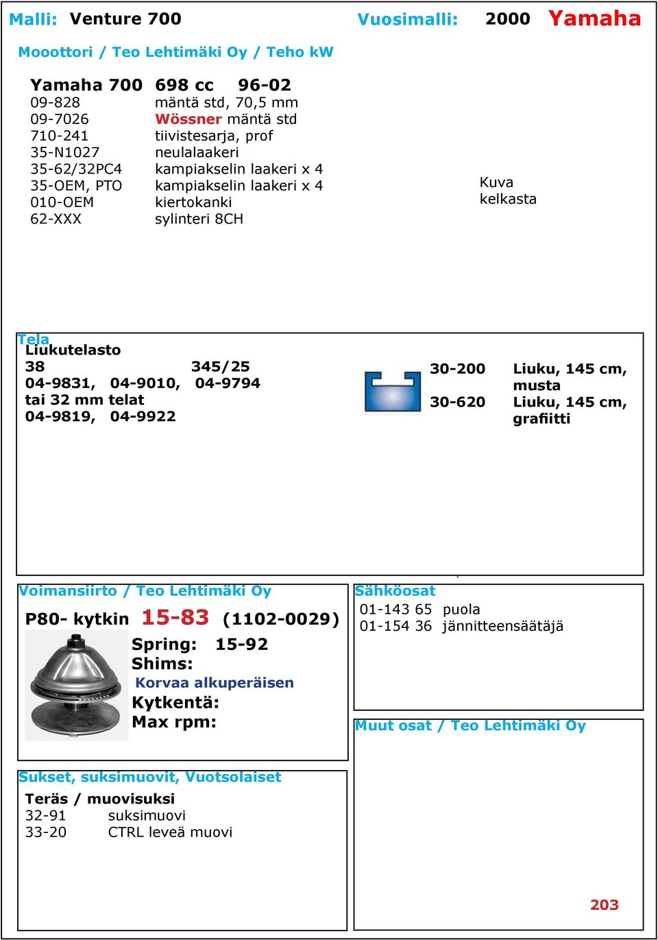 sylinteri 8CH Liukutelasto 38 345/25 04-9831, 04-9010, 04-9794 tai 32 mm telat 04-9819, 04-9922 P80- kytkin 15-83 (1102-0029)