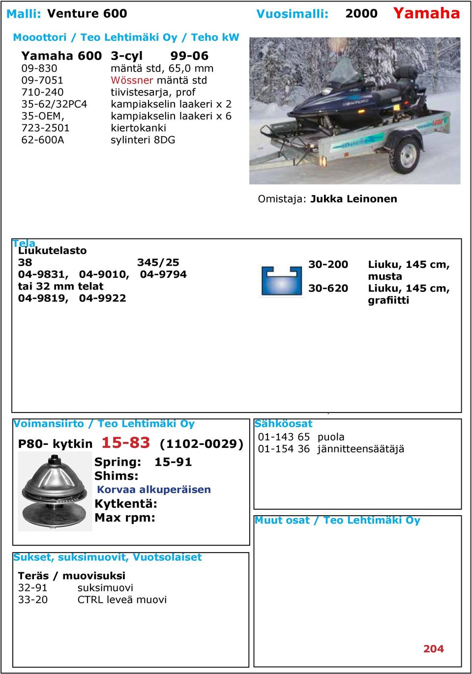 Leinonen Liukutelasto 38 345/25 04-9831, 04-9010, 04-9794 tai 32 mm telat 04-9819, 04-9922 P80- kytkin 15-83 (1102-0029) Spring: