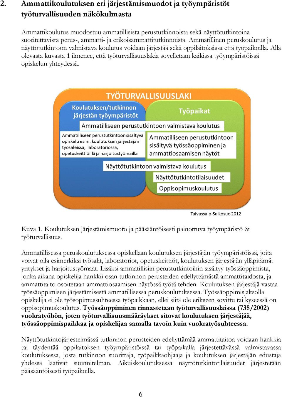 Alla olevasta kuvasta 1 ilmenee, että työturvallisuuslakia sovelletaan kaikissa työympäristöissä opiskelun yhteydessä. Kuva 1.