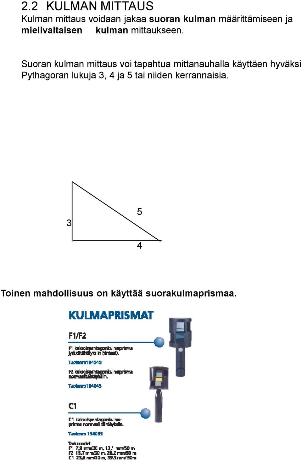 Suoran kulman mittaus voi tapahtua mittanauhalla käyttäen hyväksi