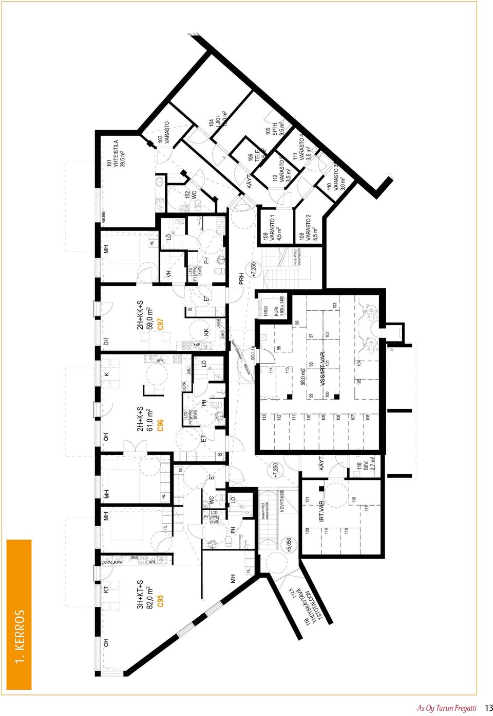 106 TELE 108 2,5 m 2 VARASTO 1 112 4,5 m 2 VARASTO 5 3,5 m 2 109 VARASTO 2 5,5 m 2 111 VARASTO 4 3,5 m 2 105 SPTH 9,5 m 2 110 VARASTO 3 3,0 m 2 K +5,050